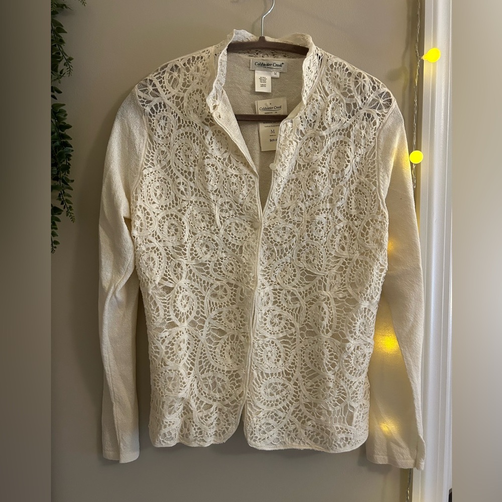Coldwater Creek NWT Cream Long Sleeve Lace Cardigan